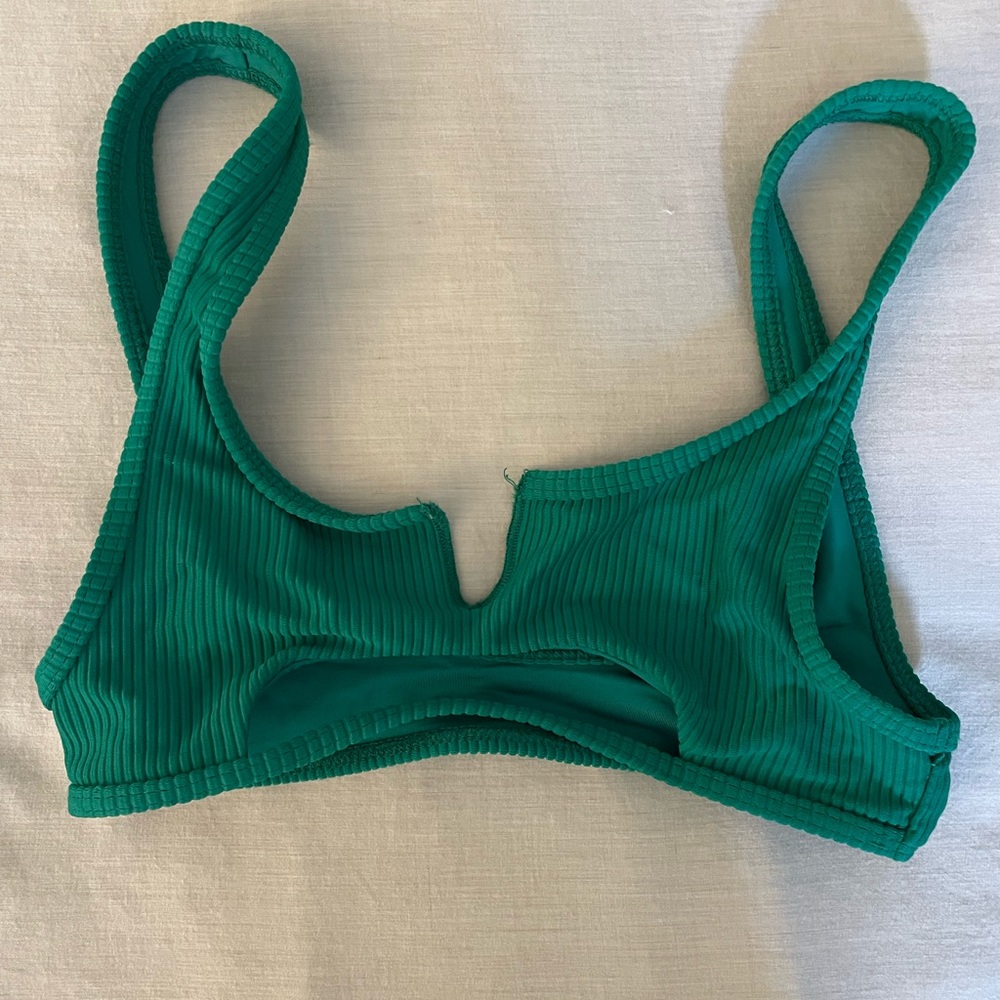 Frankie’s Bikinis Cole Ribbed Scoop Bikini Top Green Size XS
